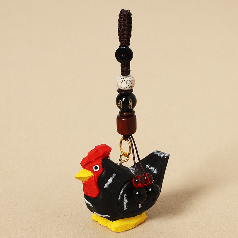 8:Wood-carved black chick - Six-character mantra version