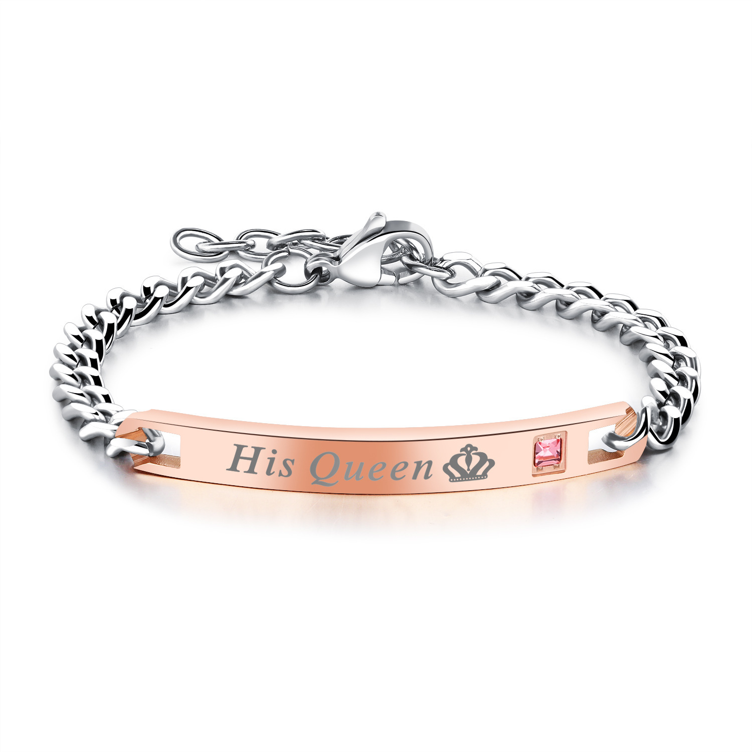 4:[886] Rose Gold Plated Women s [Engraved English his queen]]