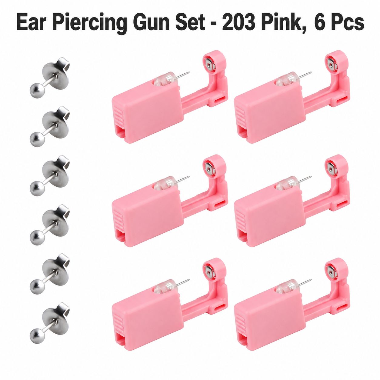 Pink Ear Piercing Gun -203 Silver Bean 6-piece Set