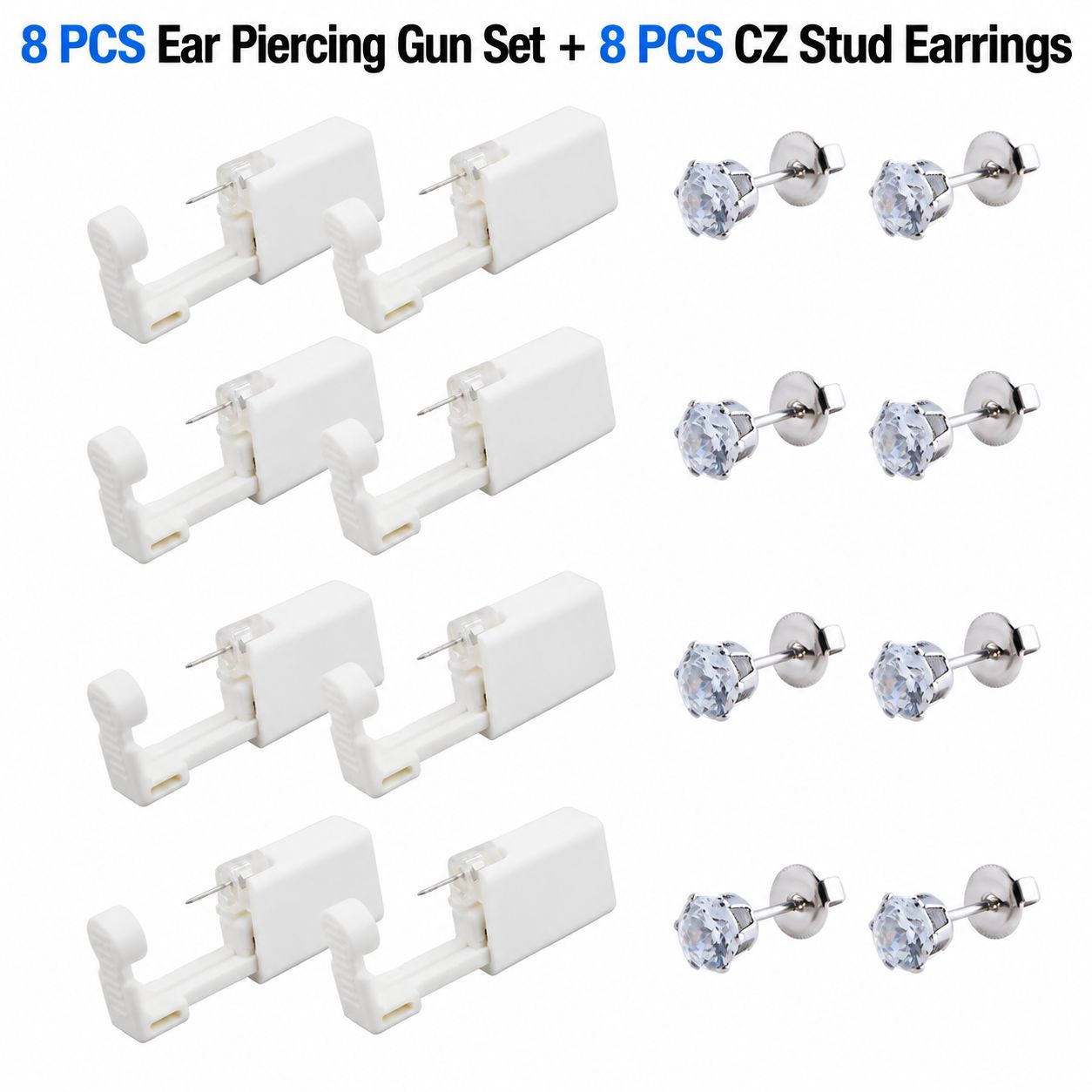 White ear hole gun 8-piece set8 zircon imitation d