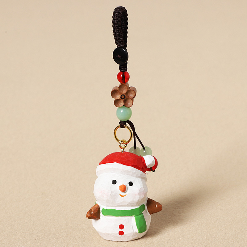 2:Wooden carved snowman - peach wood plum blossom design