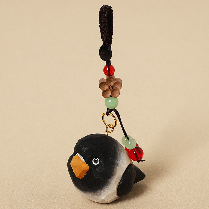 6:Wood carving charcoal black parrot - peach wood plum blossom design