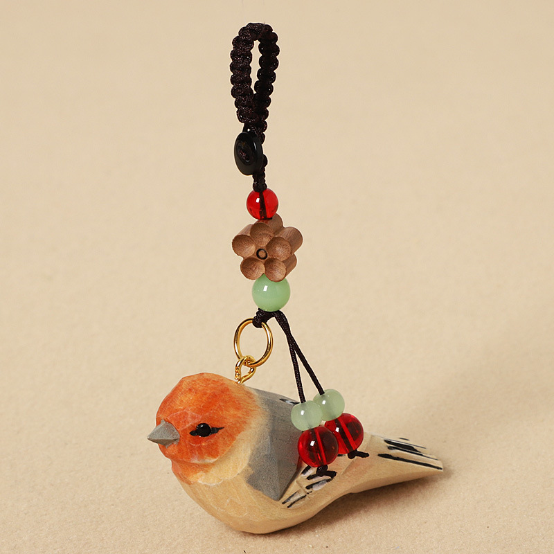 6:Wood carving orange-fronted tit-mahogany plum blossom style