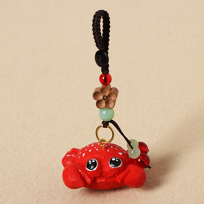 Wooden carved crab - peach wood plum blossom desig