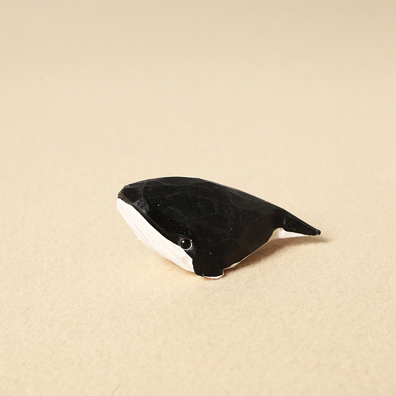 Wood carving striped black whale - individual orna