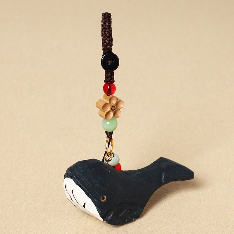 6:Wood carving striped blue whale-peach wood plum blossom style