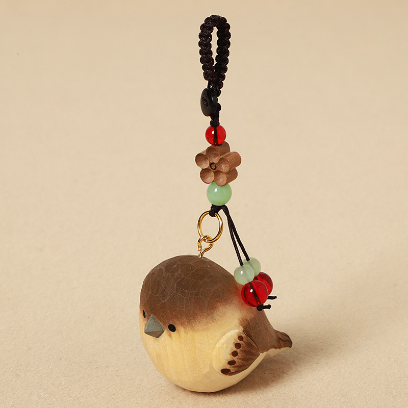 Wood Carving Sparrow - Peach Wood Plum Blossom Des