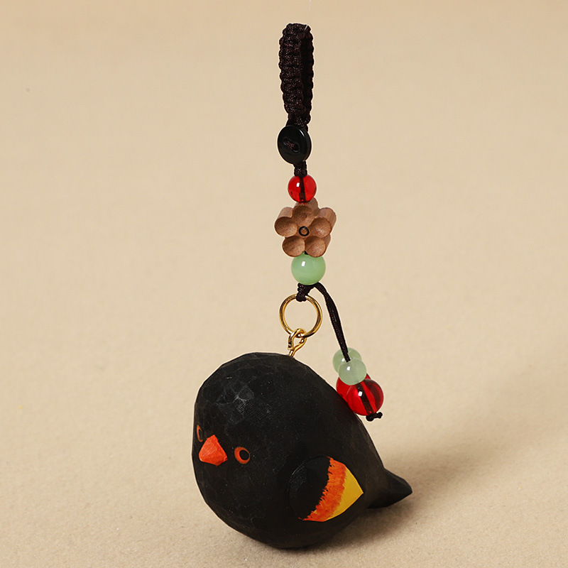 Wood Carving of Red-winged Blackbird - Peach Wood