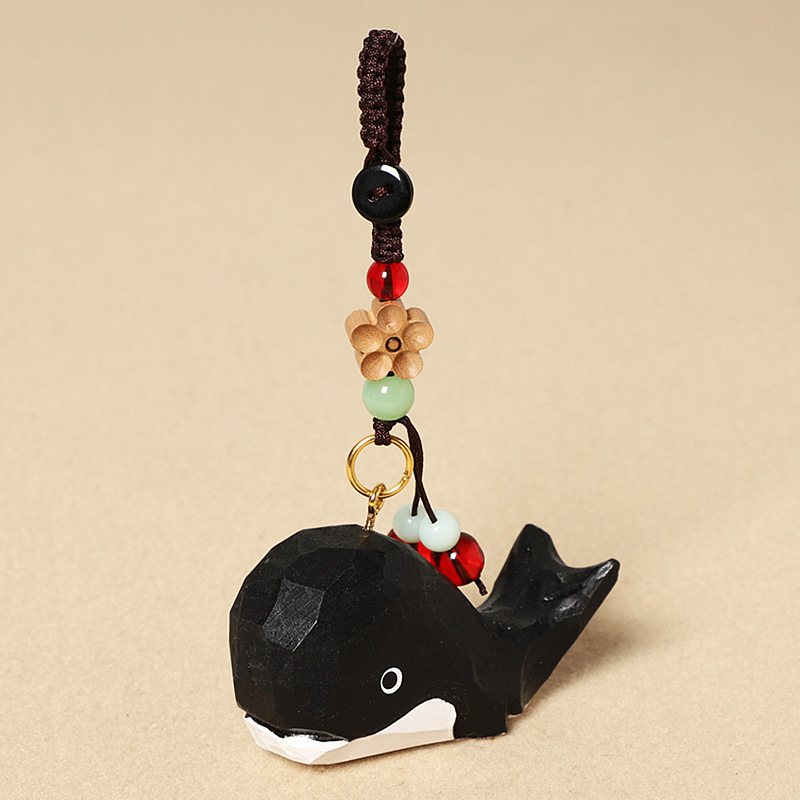 Wood carving black whale-peach wood plum blossom s