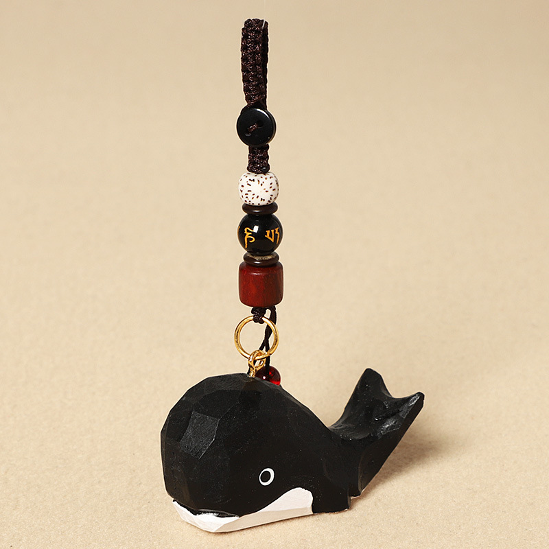 8:Wood carving black whale-six-character mantra