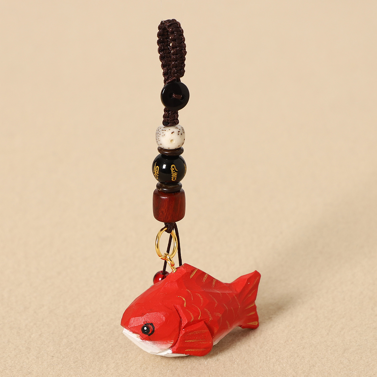 Wood carving small koi-six-character mantra