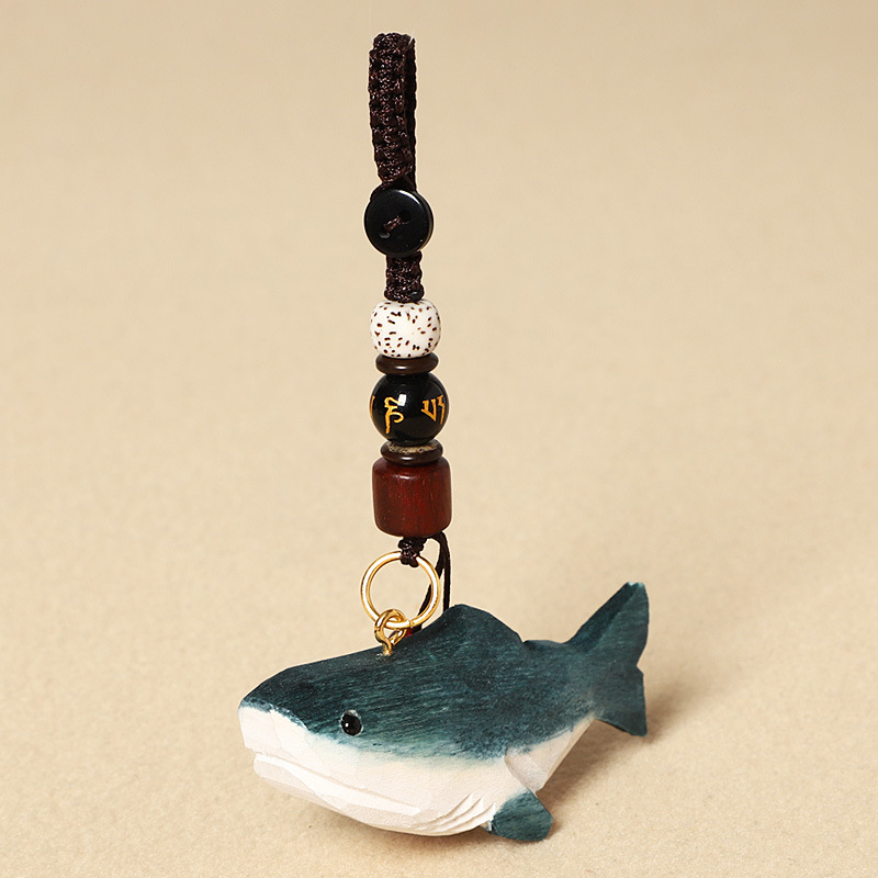 Wooden carved shark - six-syllable mantra edition