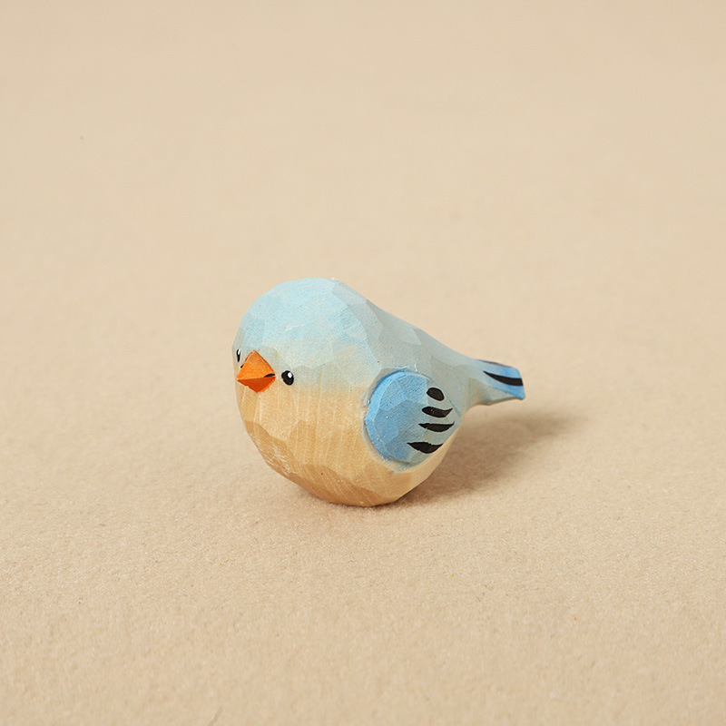 Wood-carved Blue Little Fat Bird - Decorative Mode