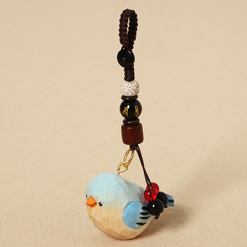 Wood-carved Blue Little Fat Bird - Six-Syllable Ma