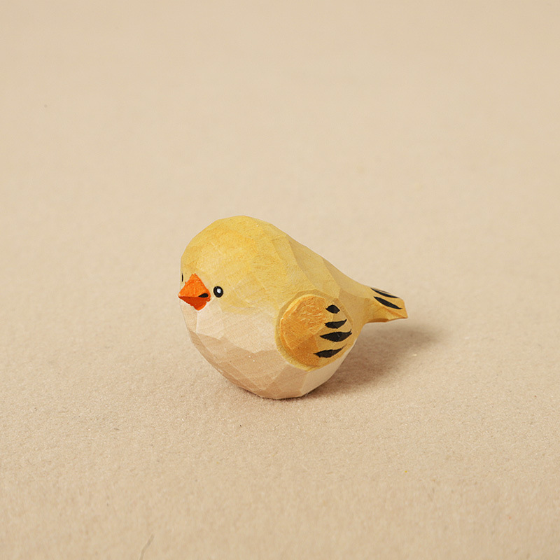 Wood Carving Yellow Little Fat Bird - Decorative M