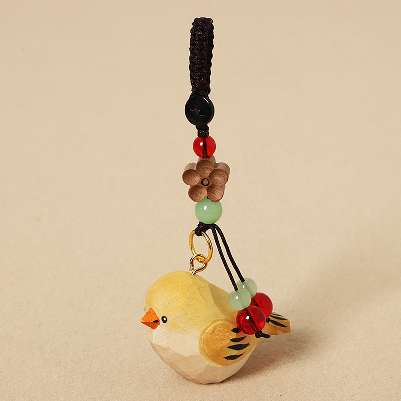Wood Carving Yellow Little Fat Bird - Peach Wood P