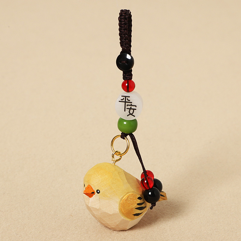 Wood Carving Yellow Little Fat Bird - Peaceful Sty