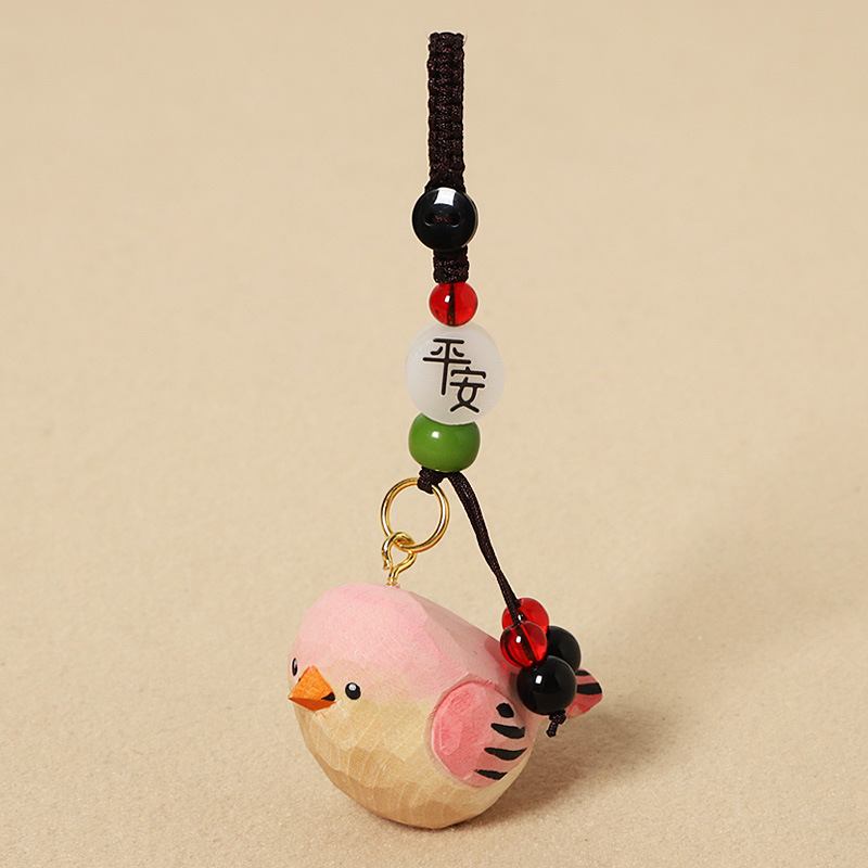 Wood Carving Pink Little Fat Bird - Peaceful Style