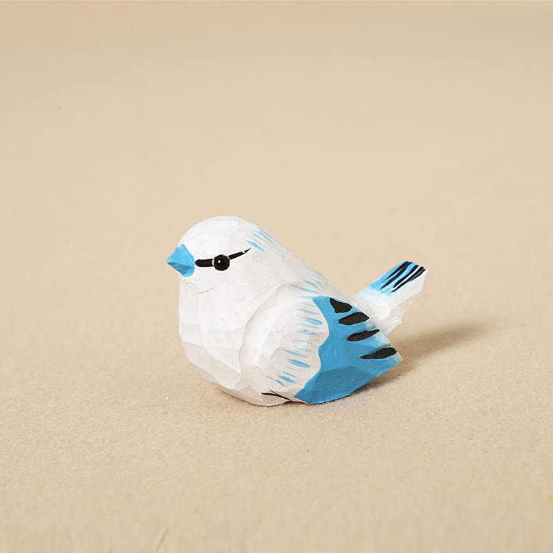 1:Wood carving small gray blue tit - ornament style