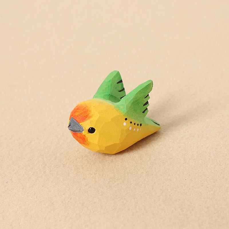 Wood Carving: Green Bird with Spreading Wings - De
