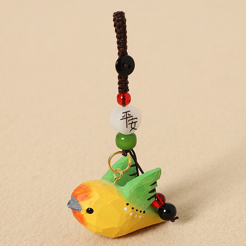 3:Wood-carved green bird with wings - Peaceful style