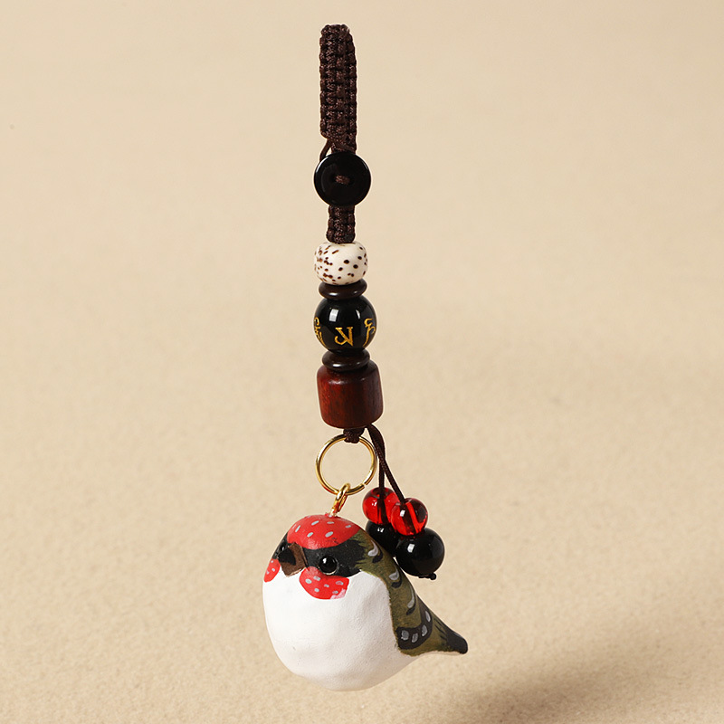 Wood carving red and green sparrow-six-character m