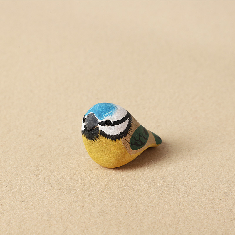 1:Wood carving crown blue sparrow - individual ornament