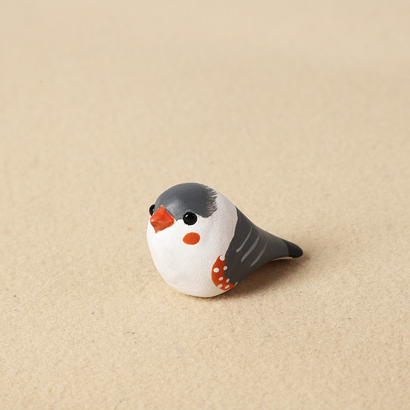 5:Wood carving gray and white sparrow - individual ornament