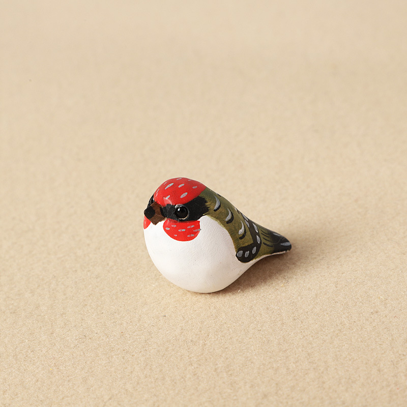 9:Wood carving red and green sparrow - individual ornament