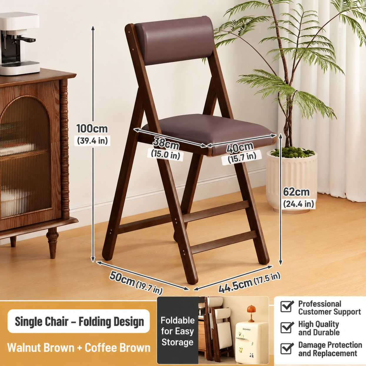 Nakajima chair 62 - walnut folding chair - coffee cushion