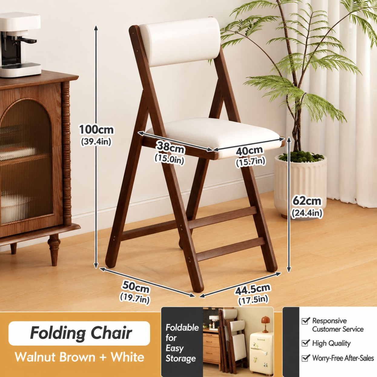 Nakajima chair 62 - walnut folding chair - white cushion