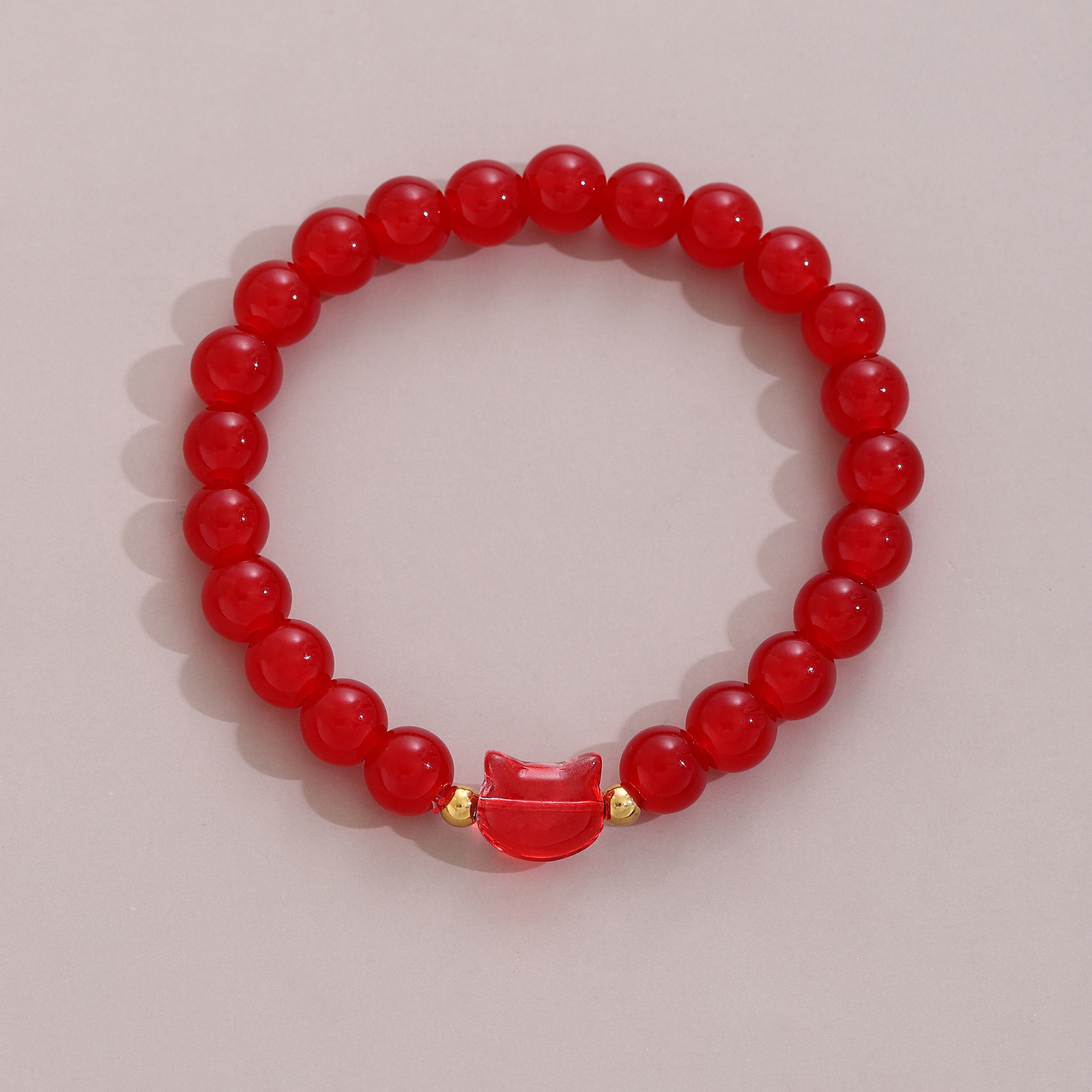1:1 piece kitten beaded bracelet red