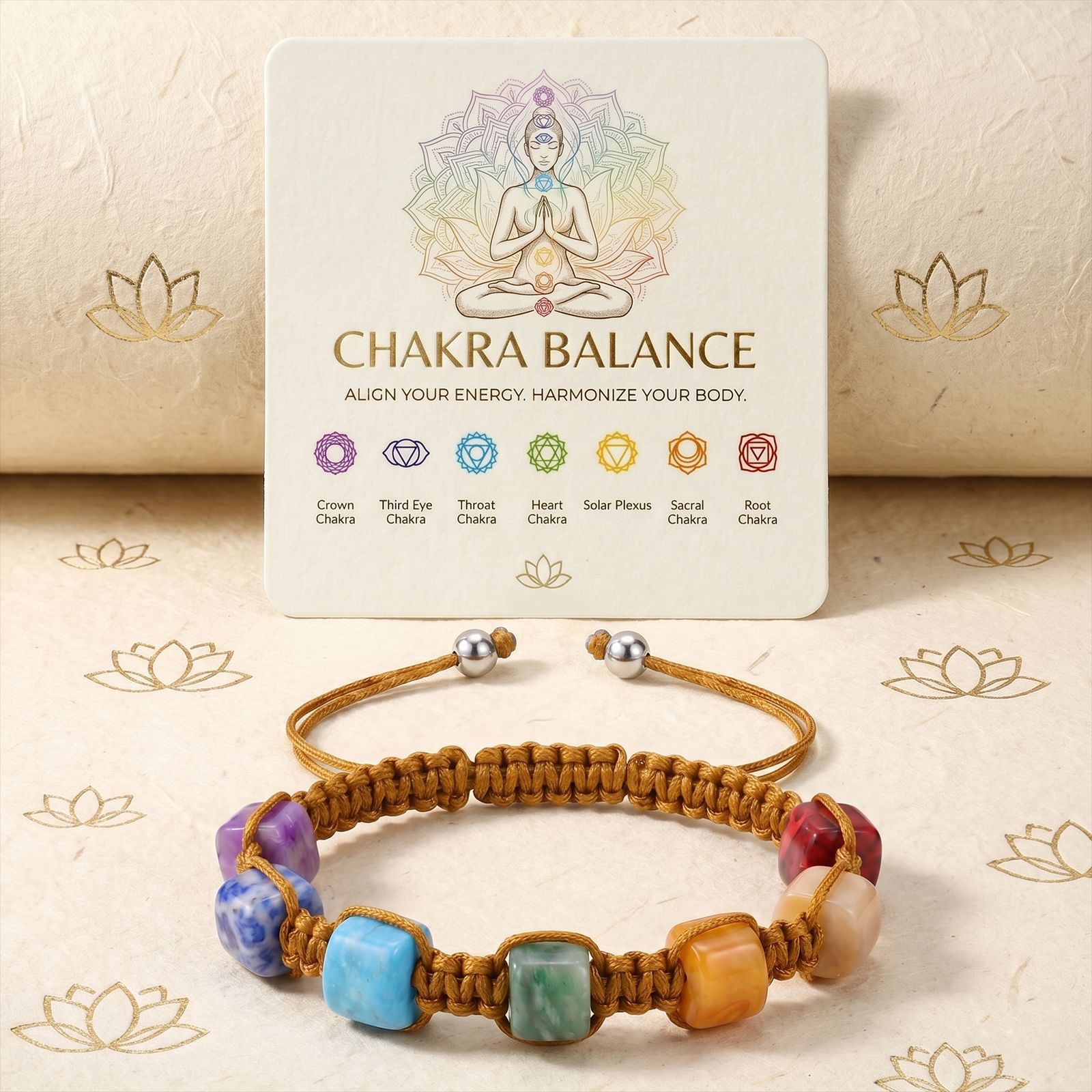 1:Seven-color cylindrical flat knot bracelet khaki with card