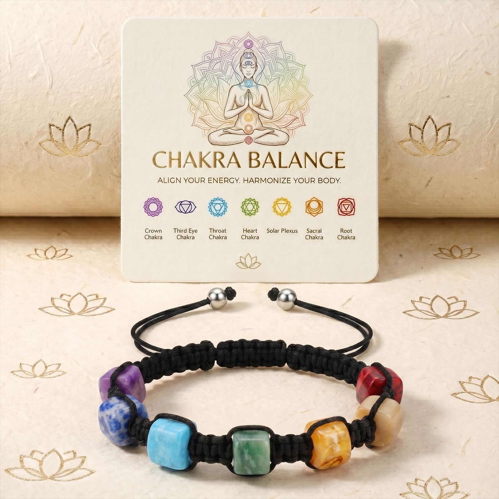 2:Seven-color cylindrical flat knot bracelet black with card