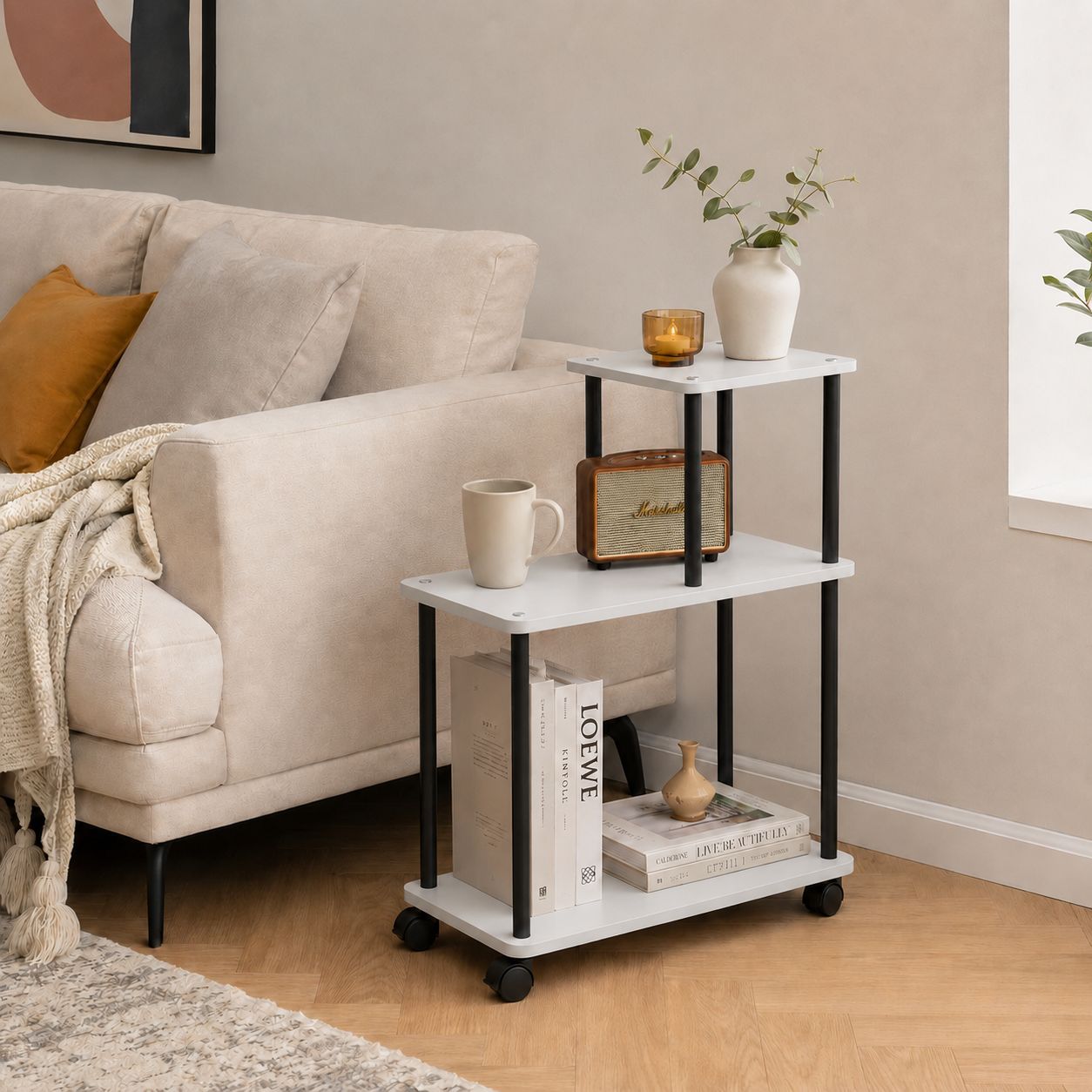 Wheeled Version Black Frame-White Wood Grain--47cm