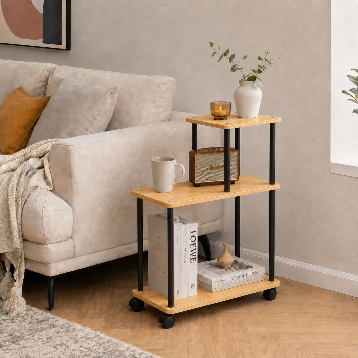 Wheeled Version Black Frame - Natural Wood Grain - 47cm
