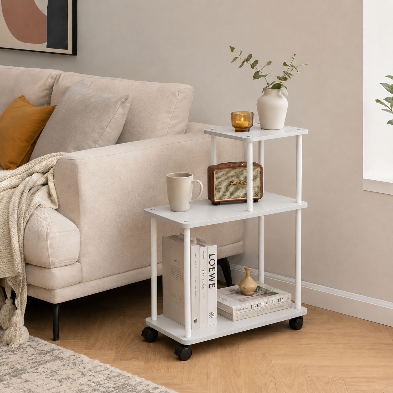 Wheeled Version White Frame--White Wood Grain--47cm