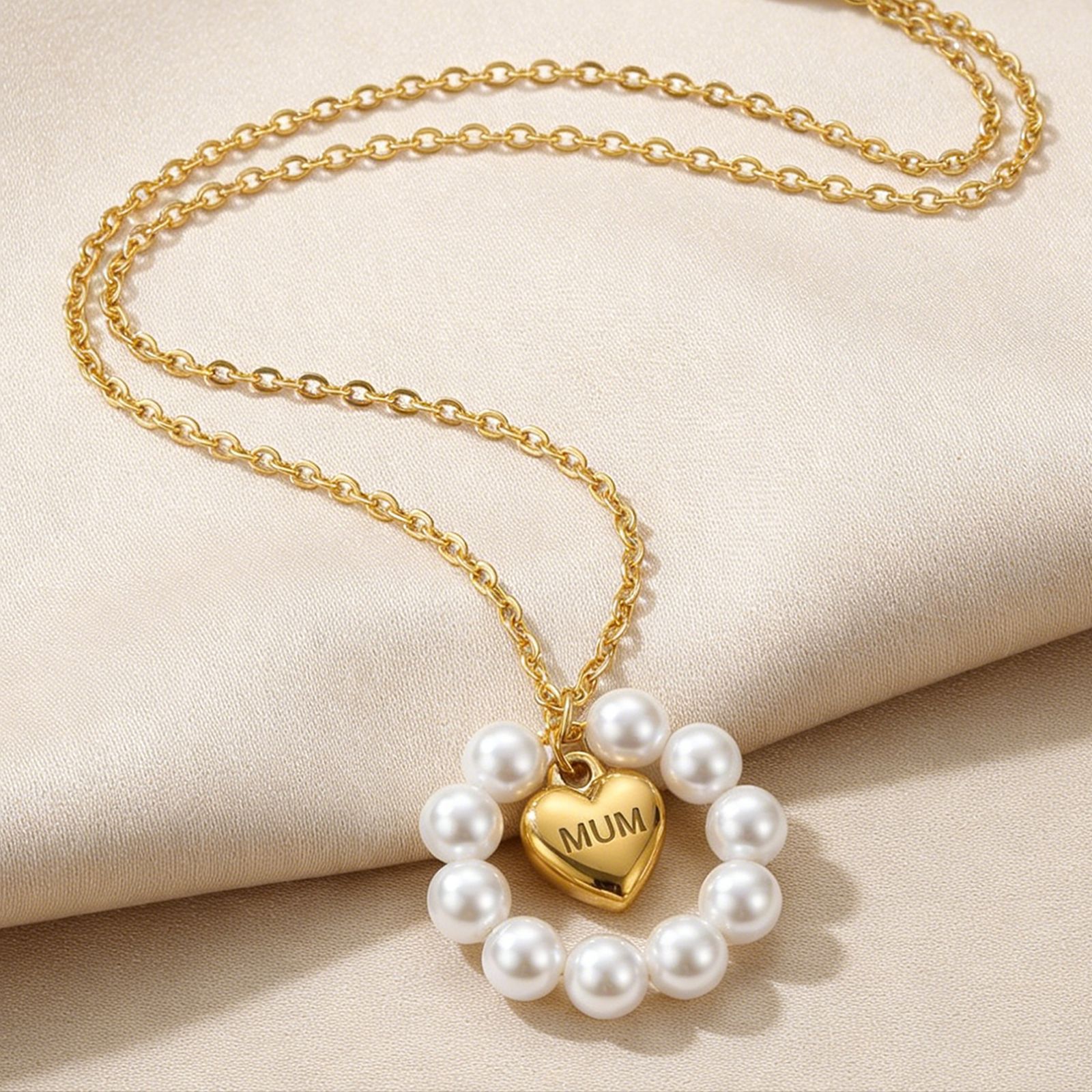 1:Pearl heart ring mum love pendant necklace gold