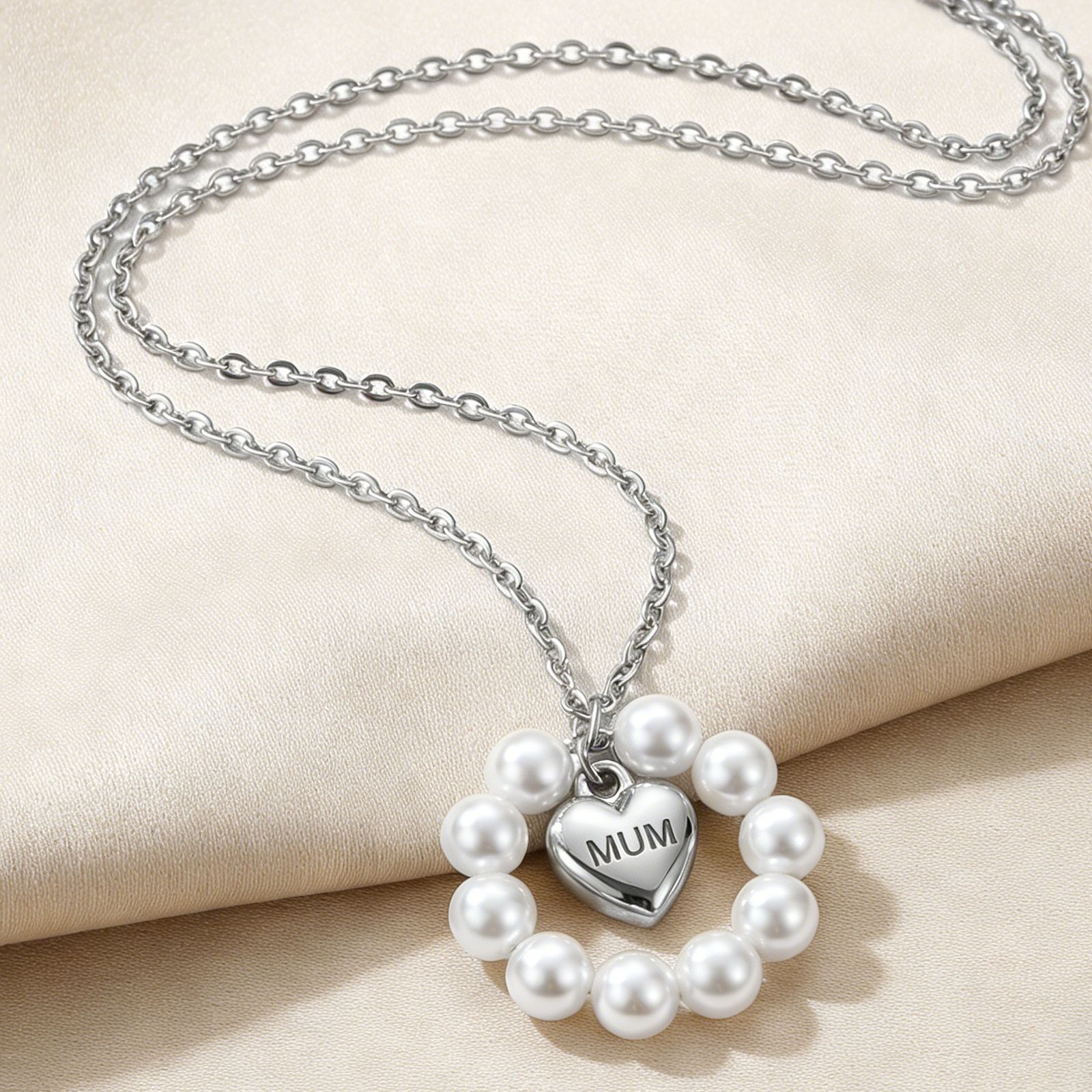 2:Pearl heart ring mum love pendant necklace silver