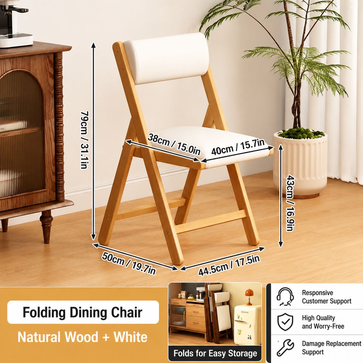 Household dining chair 43-original color folding chair-white cushion