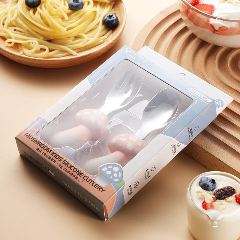 Pink Mushroom Fork spoon suit [box packaging]]