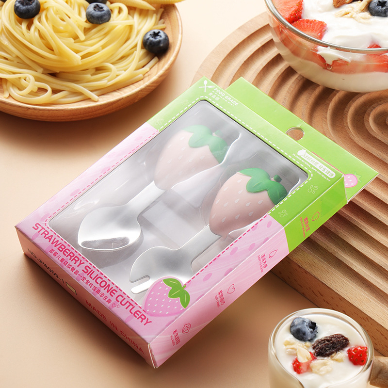 Pink Strawberry Fork spoon suit [box packaging]]