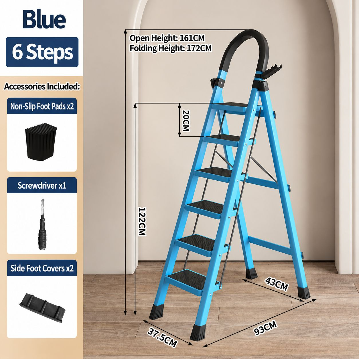 heavy-duty 400kg plastic step stool - blue 6-step