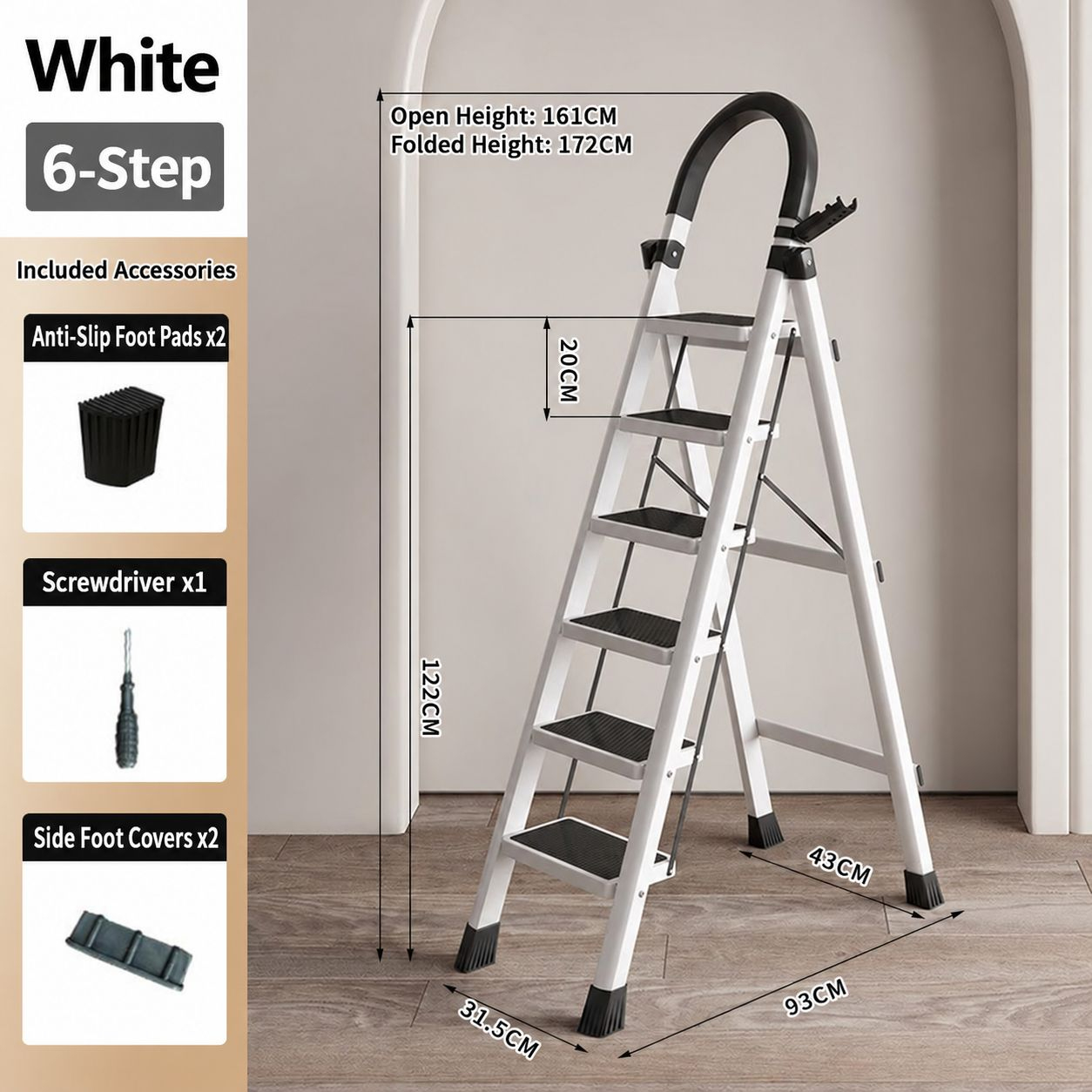heavy-duty 400kg plastic step stool - white 6-step