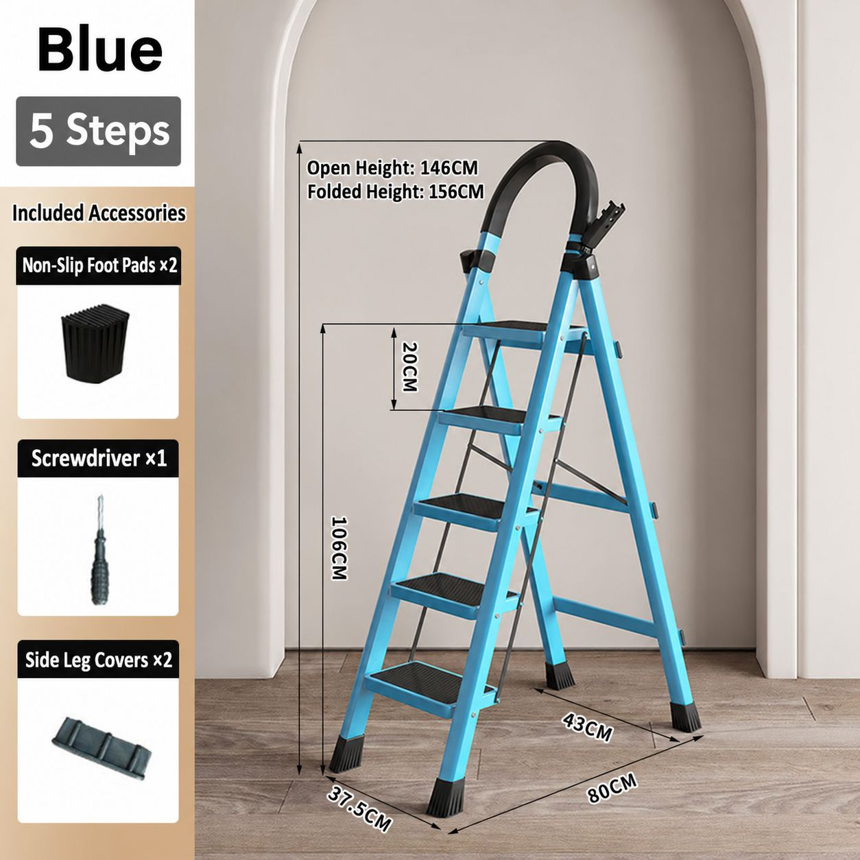 heavy-duty 400kg plastic step stool - blue 5-step
