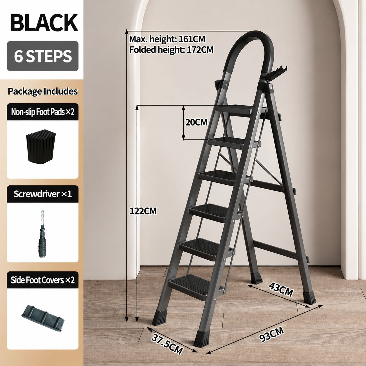 heavy-duty 400kg plastic step stool - black 6-step