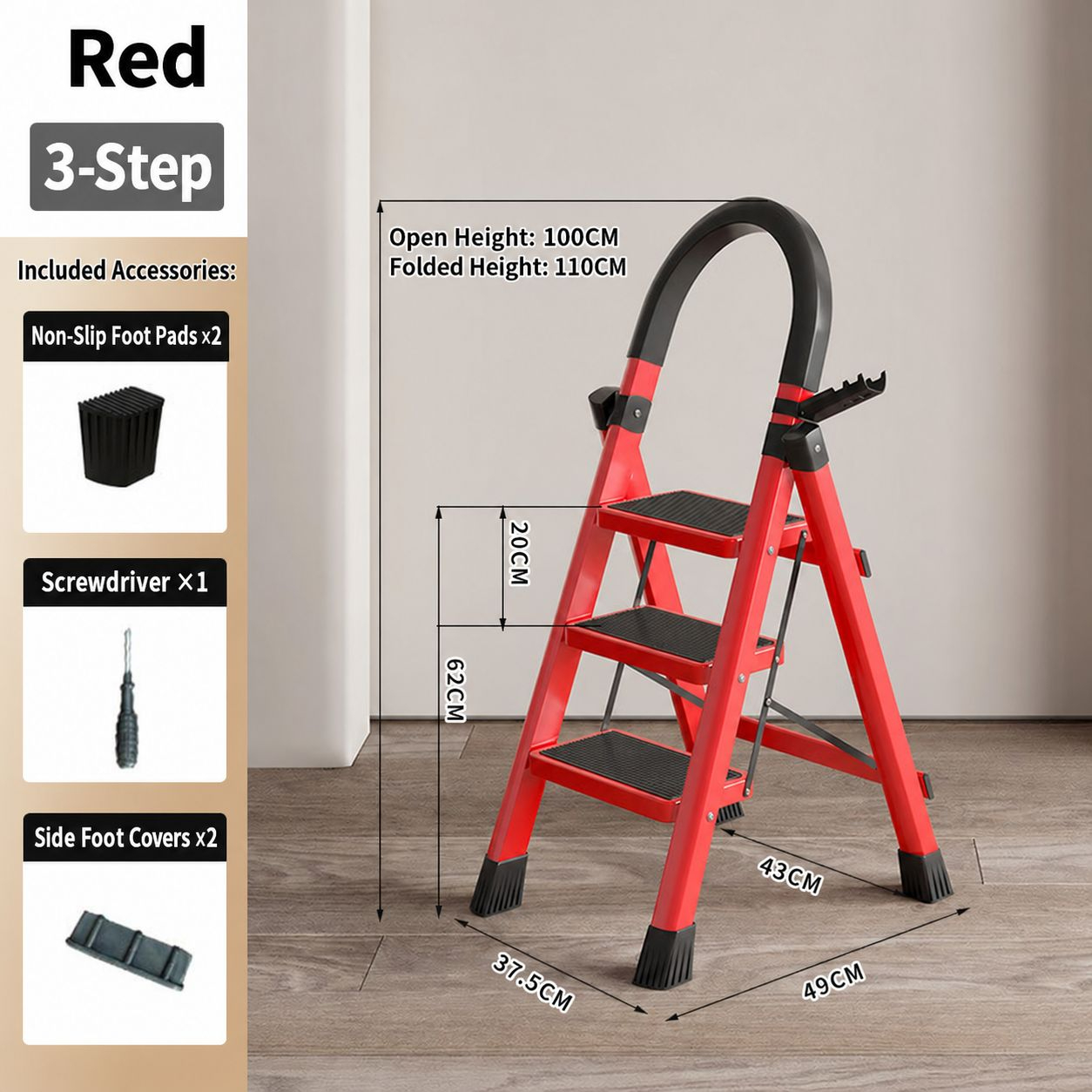 plastic step red 3-step