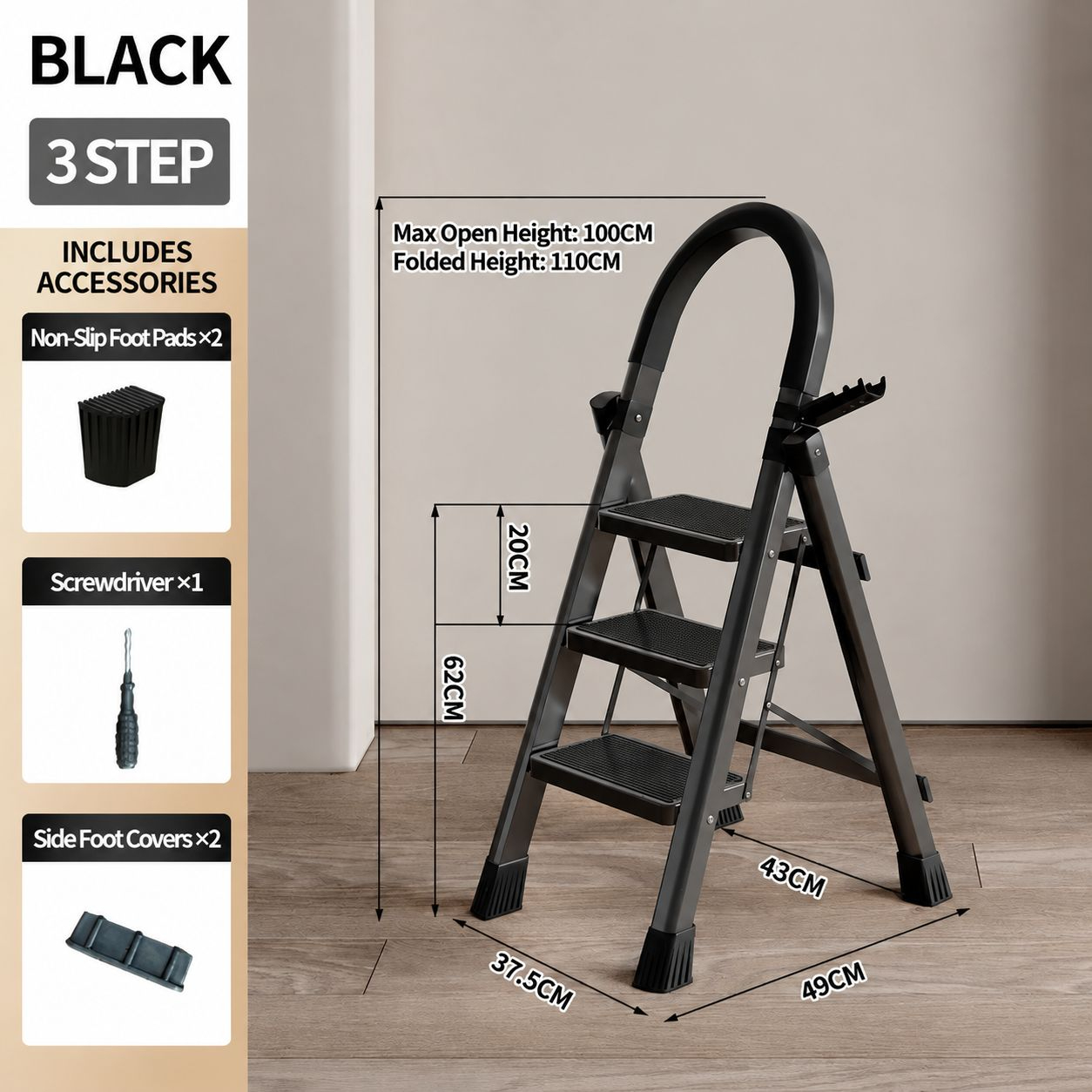 black, 3-step
