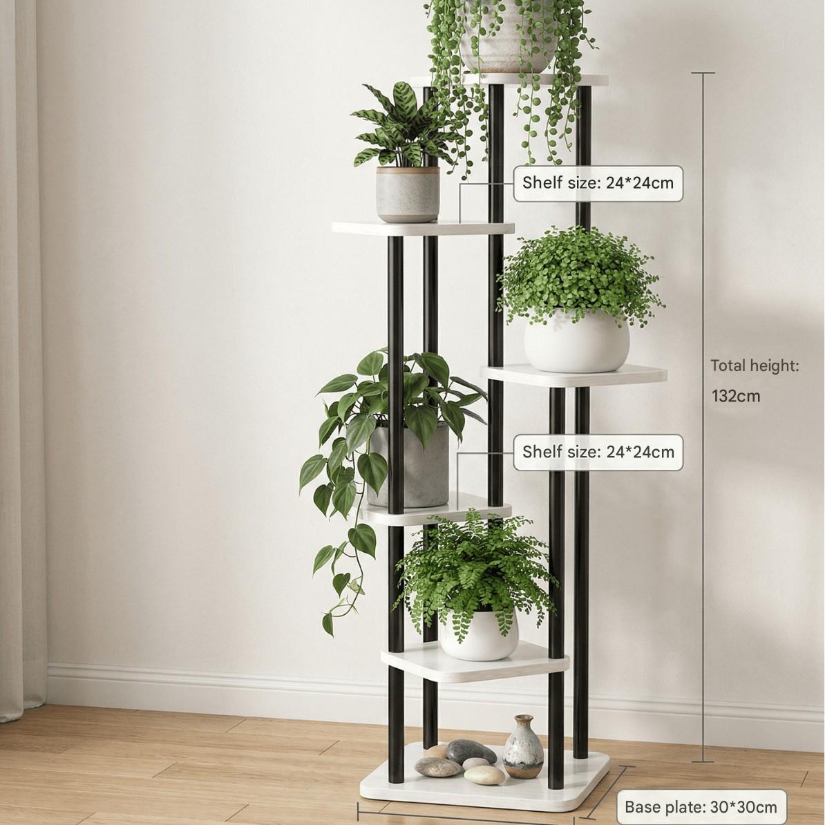[Black Frame] Warm White Wood Grain 6-Tier