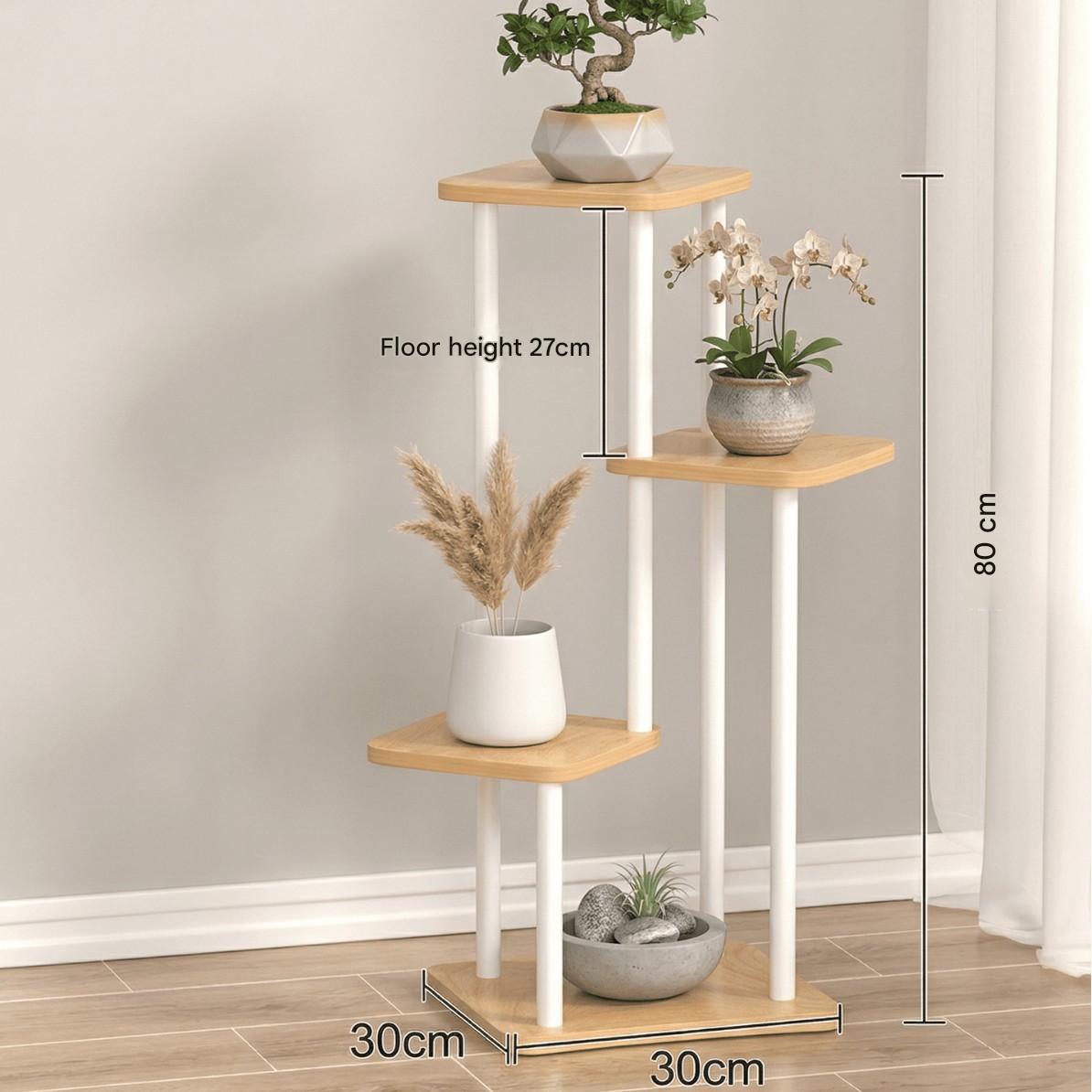 [White Frame] Natural Wood Grain 4-Tier
